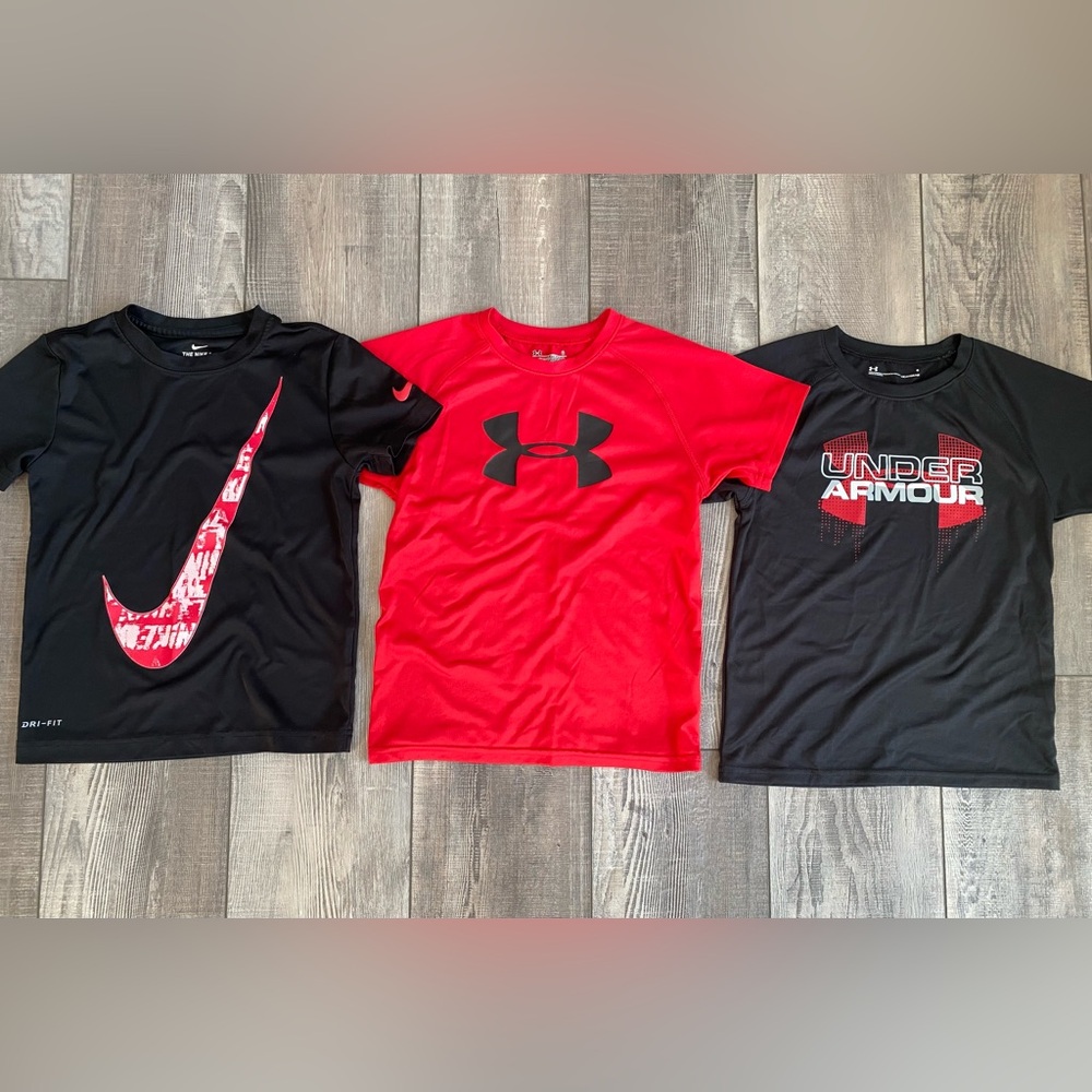 Nike Under Amour Black Red Heat Gear Short Sleeve Tee Bundle Lot Boy’s Size 6